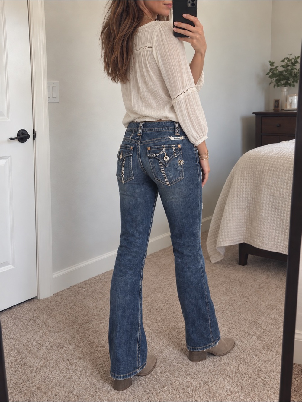 Vintage Y2K Miss Me JP3422 Glendora Whipstitch Low-Rise Bootcut Jeans Size 28